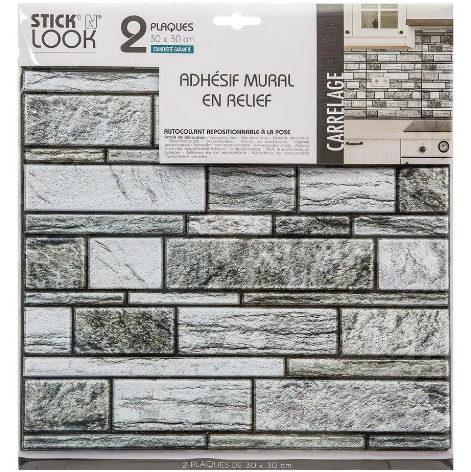 ATMOSPHERA CREATEUR D'INTERIEUR - Lot de 2 stickers - carrelage - gris - 30x30 cm