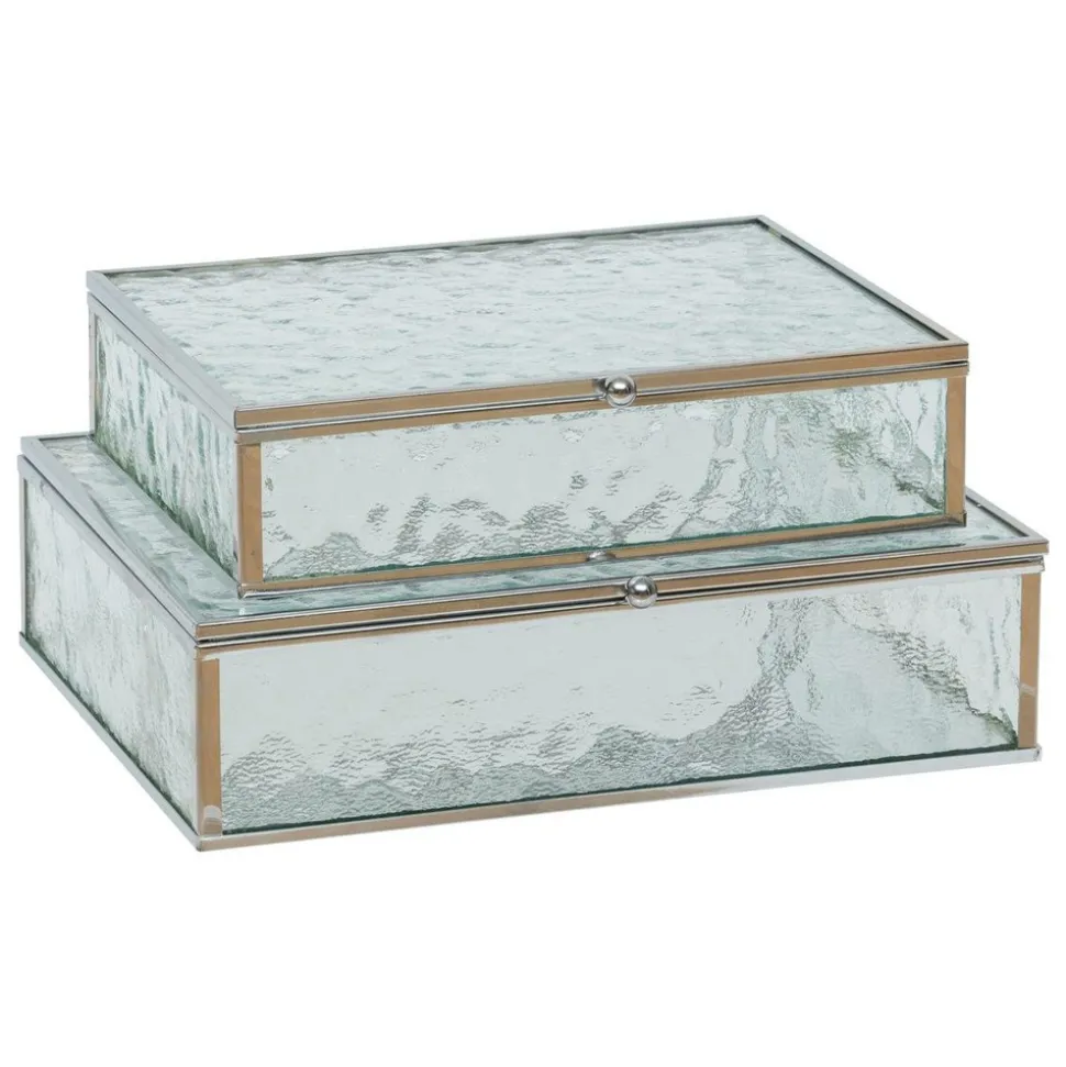 ATMOSPHERA CREATEUR D'INTERIEUR - 2 boîtes à bijoux "ania" métal et verre argenté 22x17cm