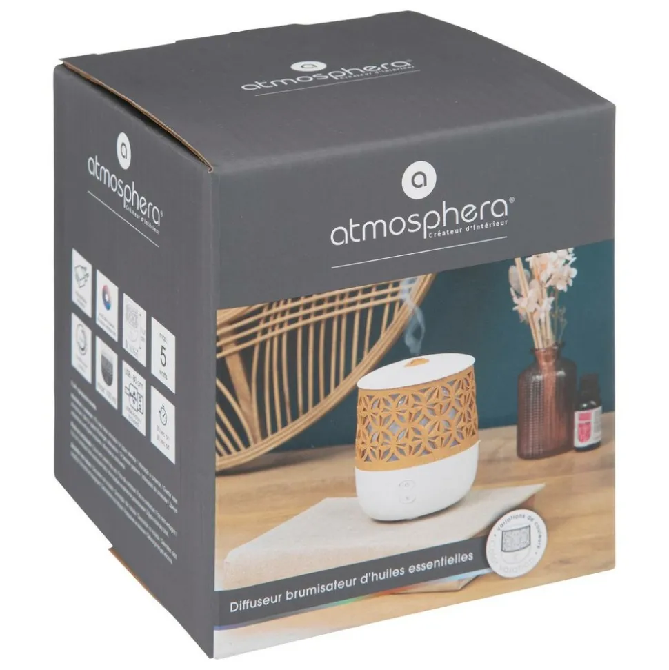 ATMOSPHERA CREATEUR D'INTERIEUR - Diffuseur d'huiles essentielles - blanc & effet bois 100 ml
