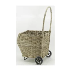 AUBRY GASPARD - Chariot à bûches en rotin gris arrondi