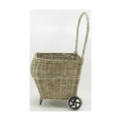 AUBRY GASPARD - Chariot à bûches en rotin gris arrondi