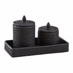 AUBRY GASPARD - Ensemble boites et plateau en rotin laqué noir