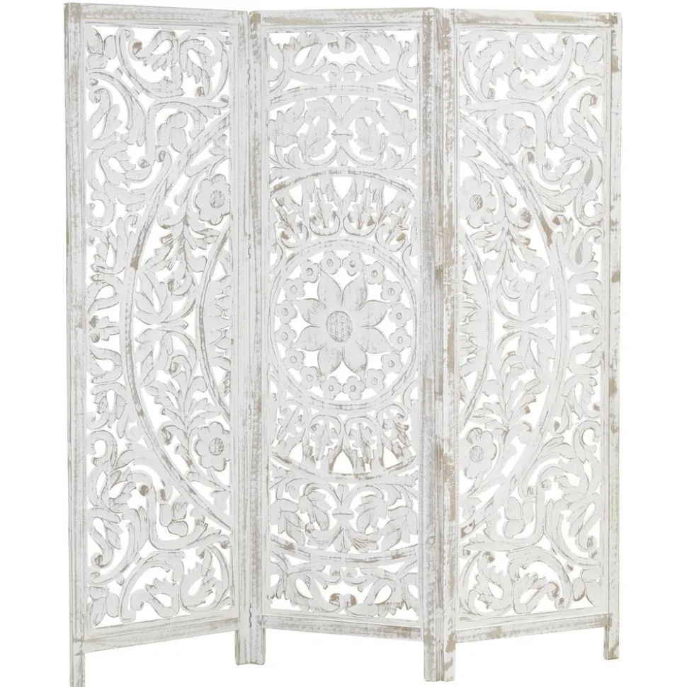 AUBRY GASPARD - Paravent en manguier sculpté blanchi