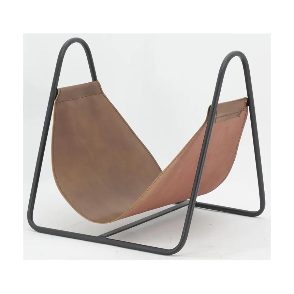 AUBRY GASPARD - Porte-bûches en métal et cuir