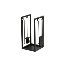 AUBRY GASPARD - Porte-bûches + 4 accessoires de cheminée en métal noir