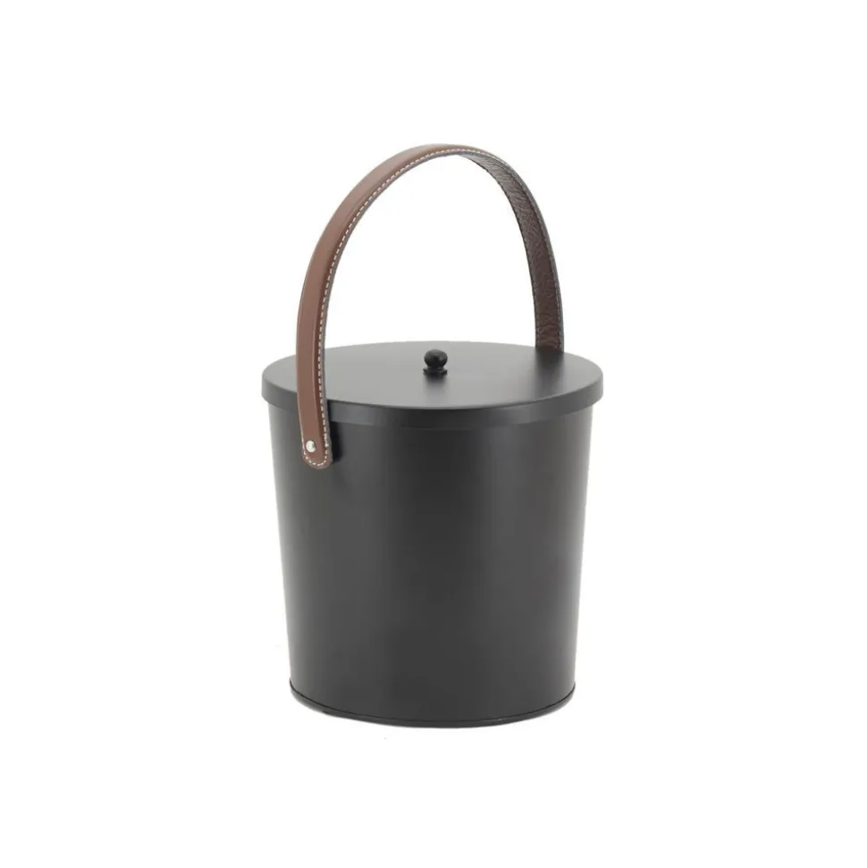 AUBRY GASPARD - Seau à cendres en métal noir et cuir