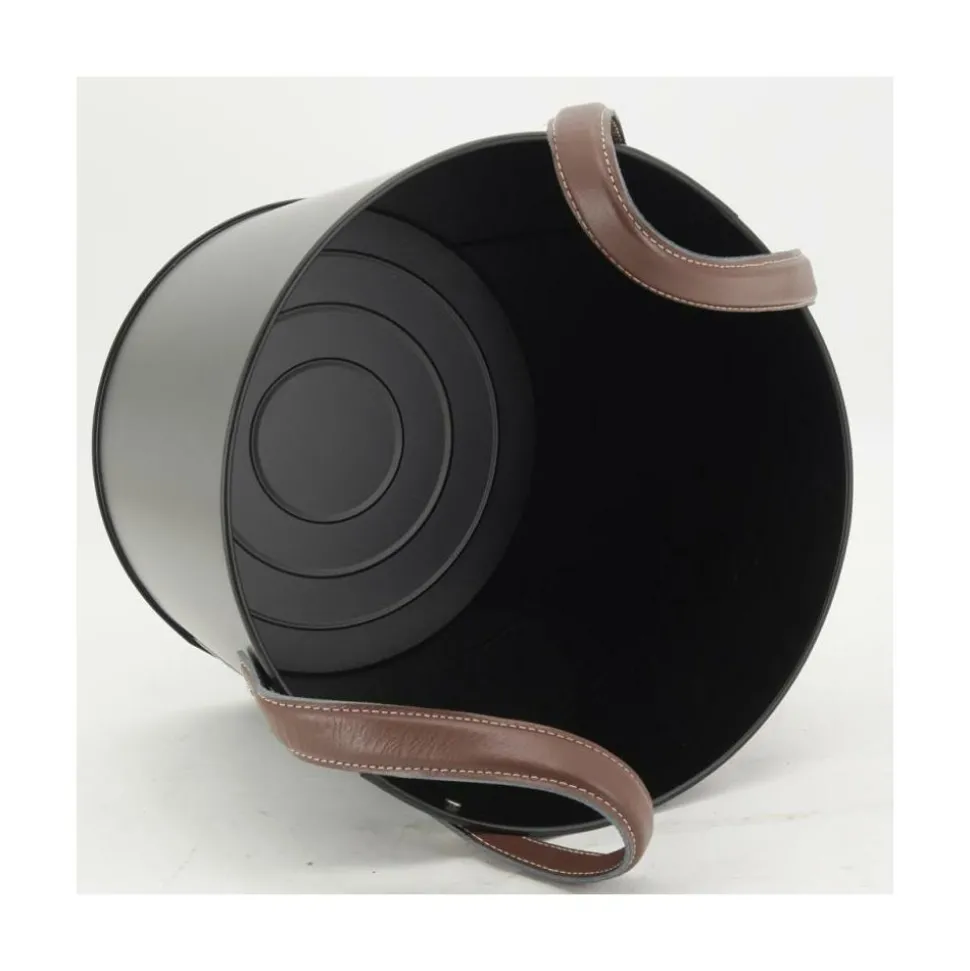 AUBRY GASPARD - Seaux en métal noir et cuir (lot de 2)