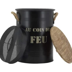 AUBRY GASPARD - Tabouret et seau à pellets avec pelle arbre métal laqué au coin du feu