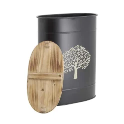 AUBRY GASPARD - Tabouret et seau à pellets avec pelle au coin du feu métal noir arbre