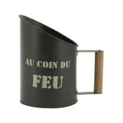 AUBRY GASPARD - Tabouret et seau à pellets avec pelle au coin du feu métal noir arbre