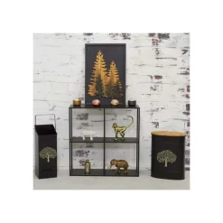 AUBRY GASPARD - Tabouret et seau à pellets avec pelle au coin du feu métal noir arbre