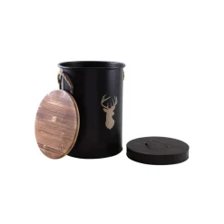 AUBRY GASPARD - Tabouret et seau à pellets avec pelle au coin du feu métal laqué cerf