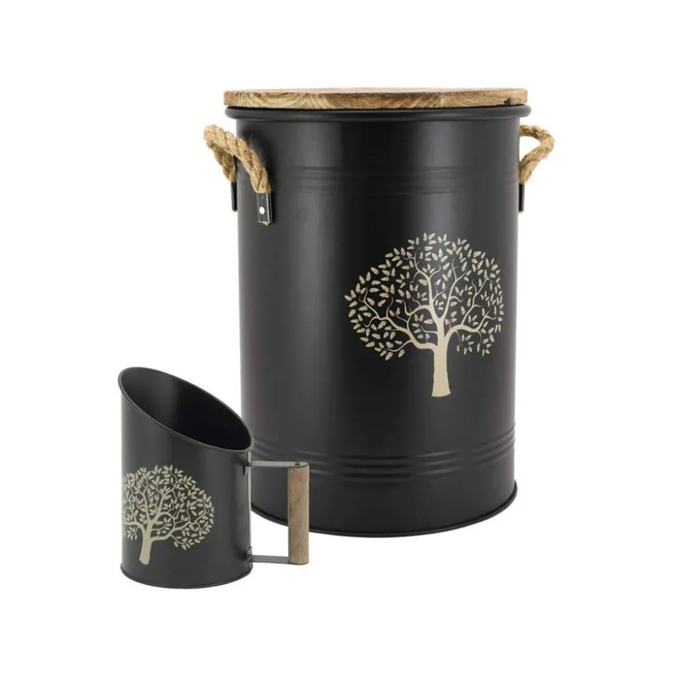 AUBRY GASPARD - Tabouret et seau à pellets avec pelle arbre métal laqué arbre de vie