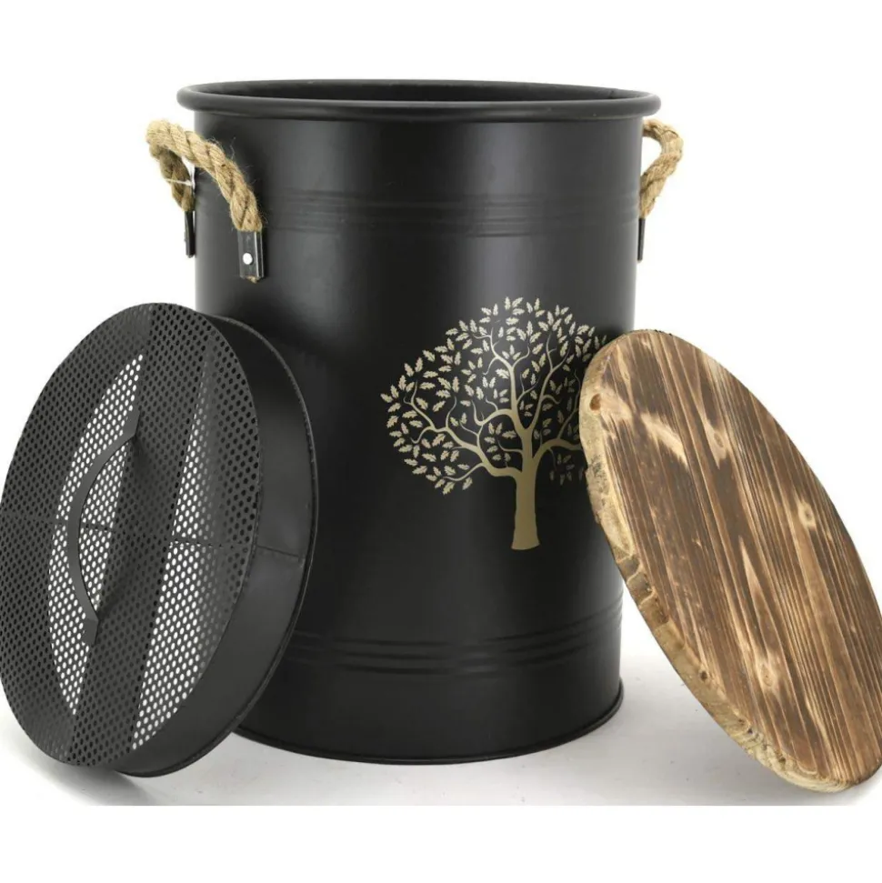 AUBRY GASPARD - Tabouret et seau à pellets avec pelle arbre métal laqué arbre de vie