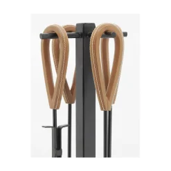 AUBRY GASPARD - Valet de cheminée 4 accessoires en métal et cuir