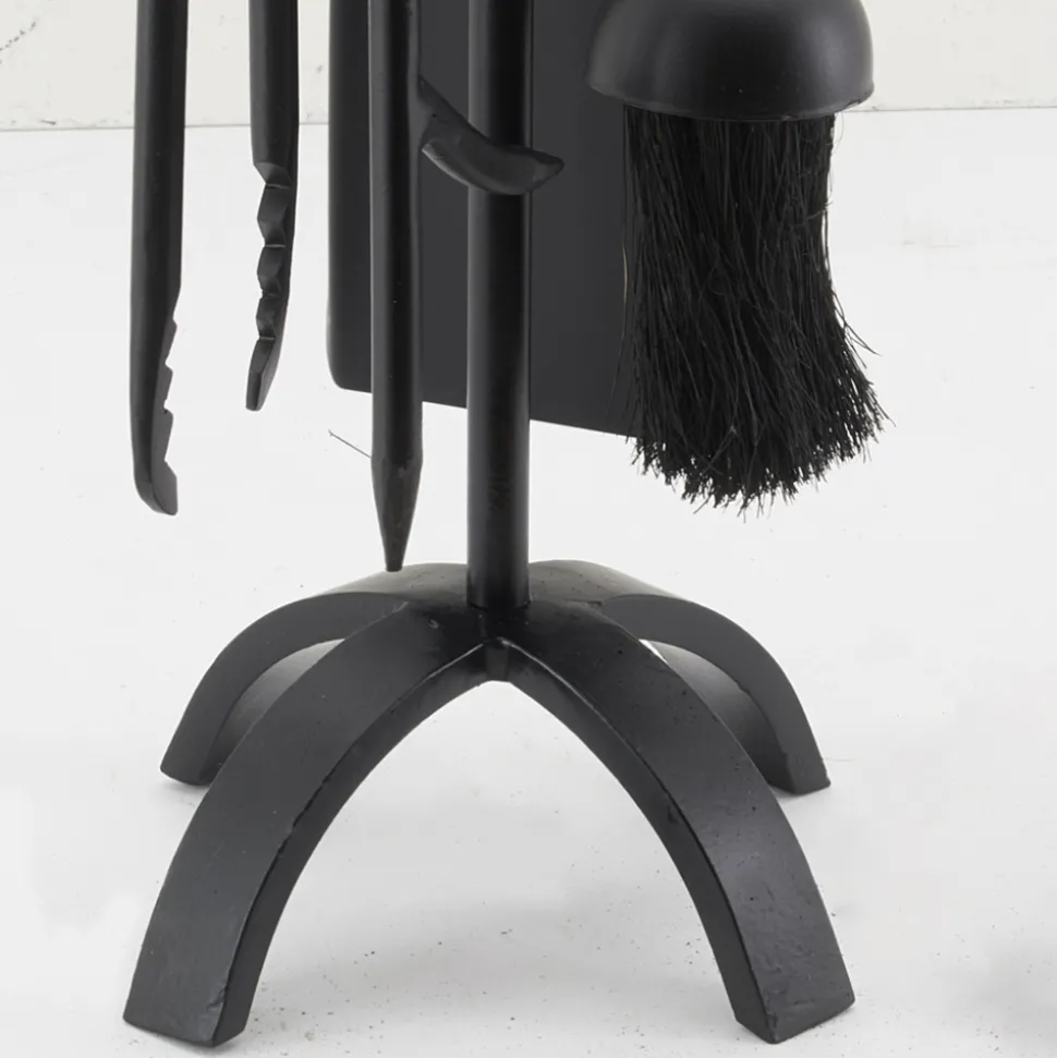 AUBRY GASPARD - Valet de cheminée en fer forgé noir 4 accessoires