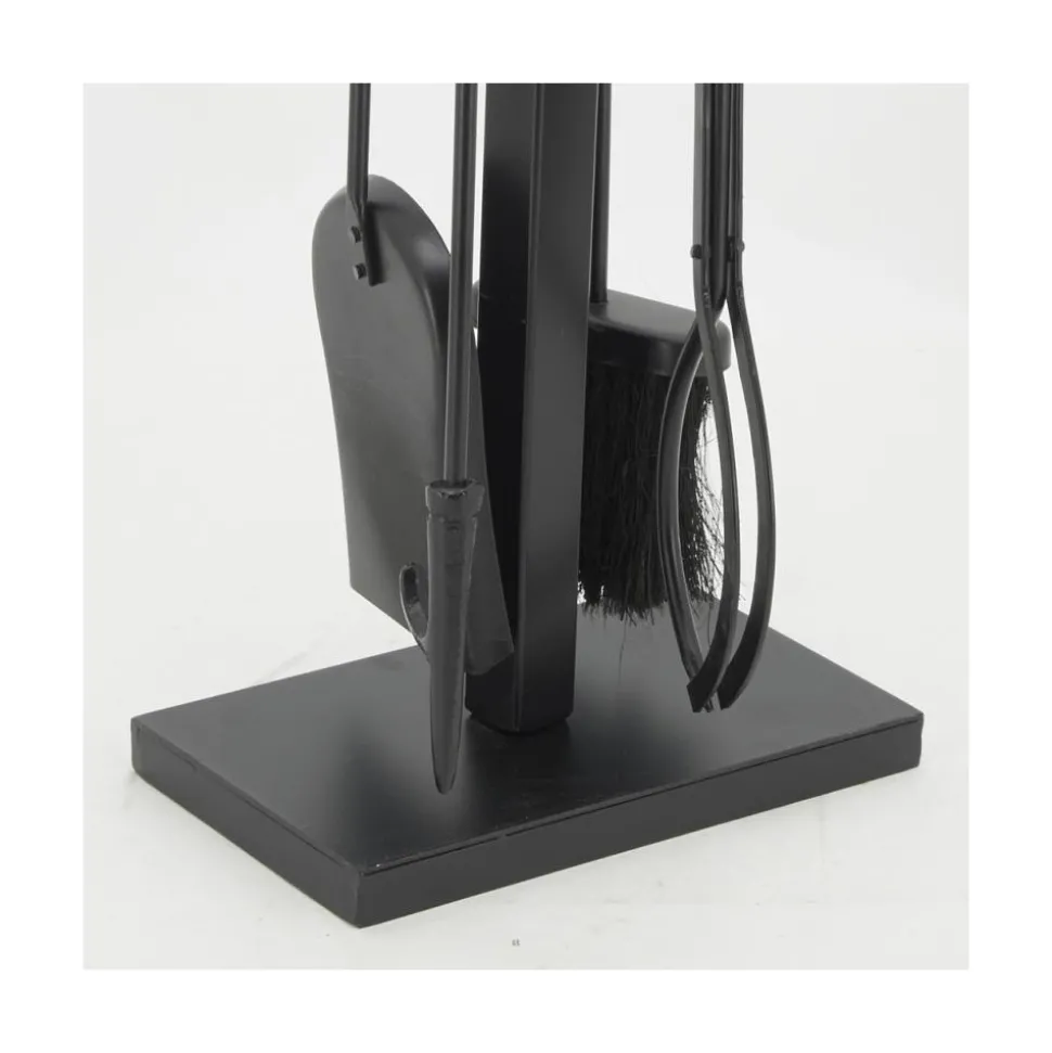 AUBRY GASPARD - Valet de cheminée + 4 accessoires en métal et cuir