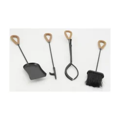 AUBRY GASPARD - Valet de cheminée + 4 accessoires en métal et cuir