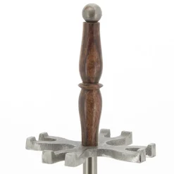 AUBRY GASPARD - Valet de cheminée en étain antique et bois 4 accessoires