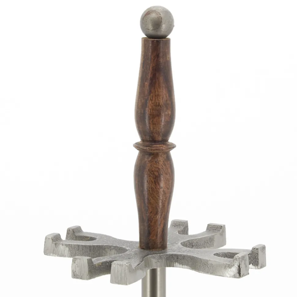 AUBRY GASPARD - Valet de cheminée en étain antique et bois 4 accessoires