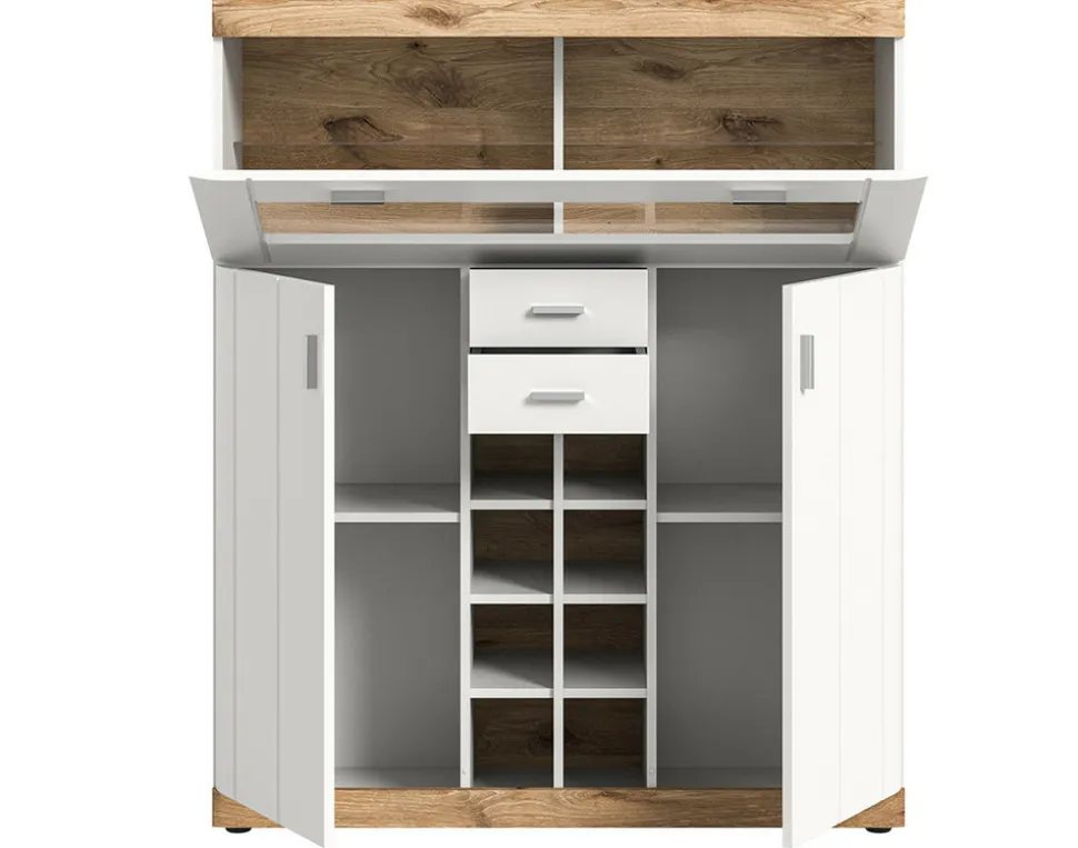 BEST MOBILIER - Coventry - buffet haut - blanc et effet bois - 142 cm