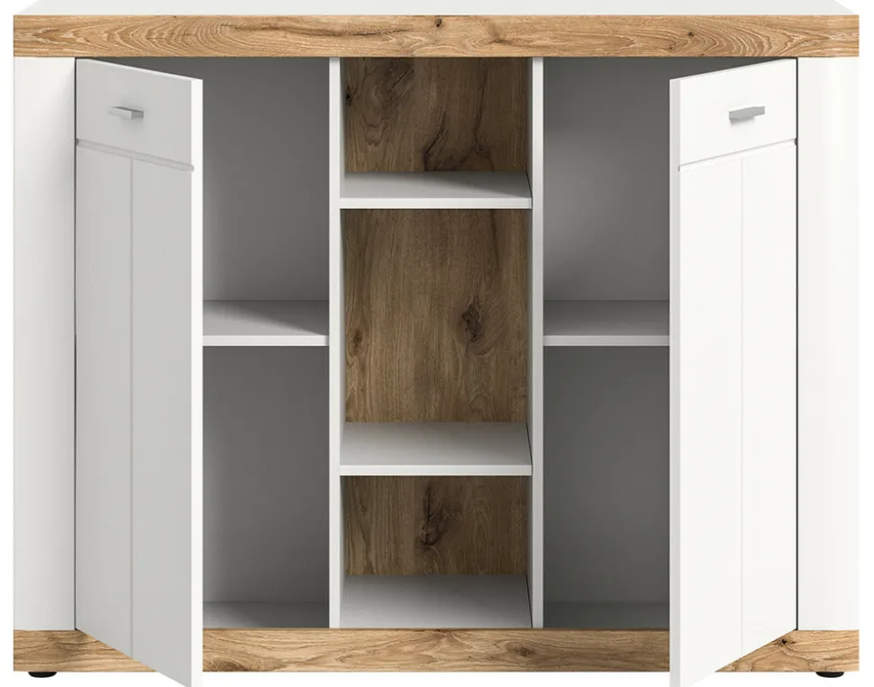 BEST MOBILIER - Coventry - buffet haut - blanc et effet bois - 104x131 cm