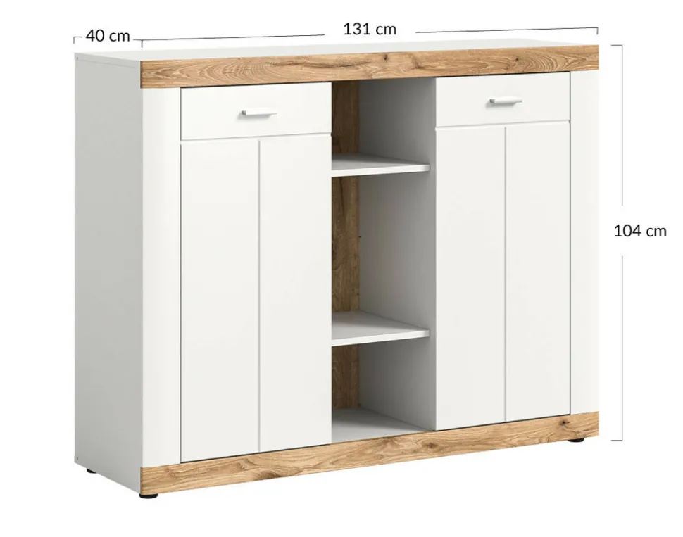 BEST MOBILIER - Coventry - buffet haut - blanc et effet bois - 104x131 cm