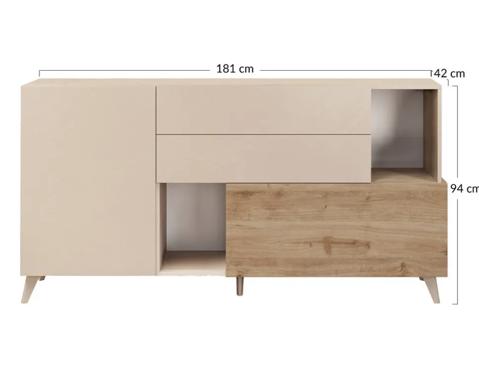 BEST MOBILIER - Estelle - buffet bas - 2 portes et 2 tiroirs - 181 cm