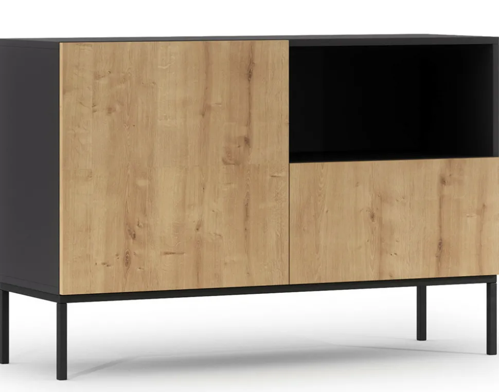 BEST MOBILIER - Felicia - buffet bas - effet bois et noir - 120 cm