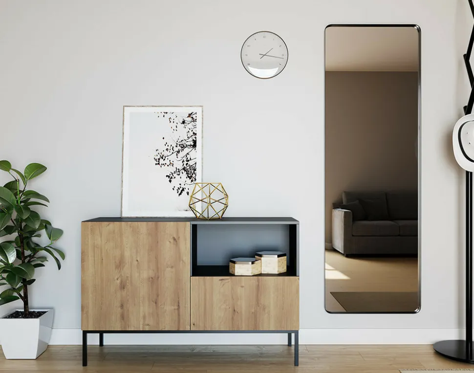 BEST MOBILIER - Felicia - buffet bas - effet bois et noir - 120 cm