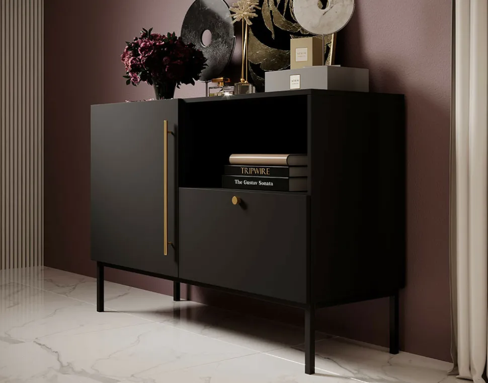 BEST MOBILIER - Felicia - buffet bas - noir - 120 cm
