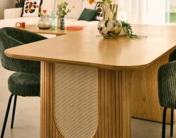 BEST MOBILIER - Milazzo - table à manger - bois plaqué chêne et cannage - 180 cm