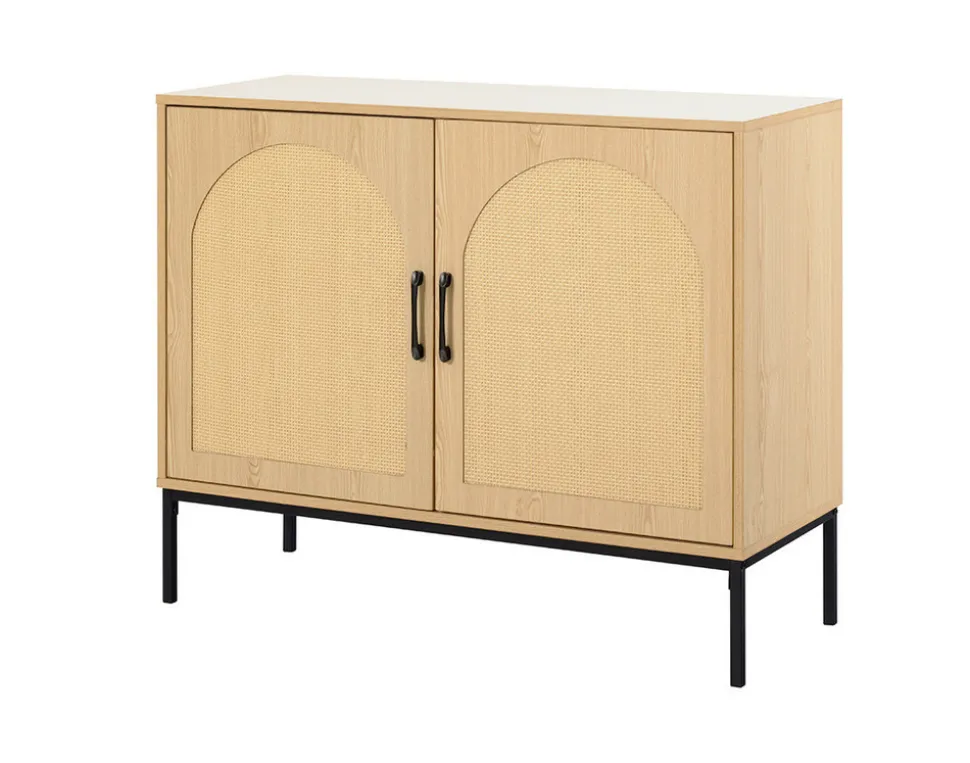 BEST MOBILIER - Nagato - buffet bas - cannage et effet bois - 100 cm