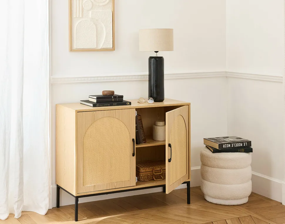 BEST MOBILIER - Nagato - buffet bas - cannage et effet bois - 100 cm