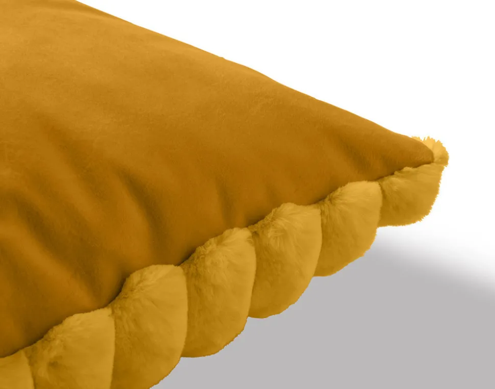 BEST MOBILIER - Pampelune - coussin - en fausse fourrure côtelé et velours - 40x40 cm