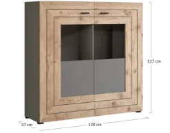 BEST MOBILIER - Wexford - buffet haut - gris et effet bois - 120 cm