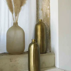 BLANC D'IVOIRE - Bouteille décorative ombline dorée 18x49cm