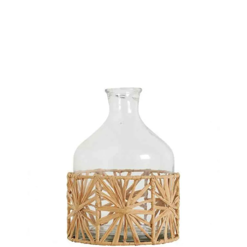 BLANC D'IVOIRE - Vase bonbonne verre raphia 14x21cm