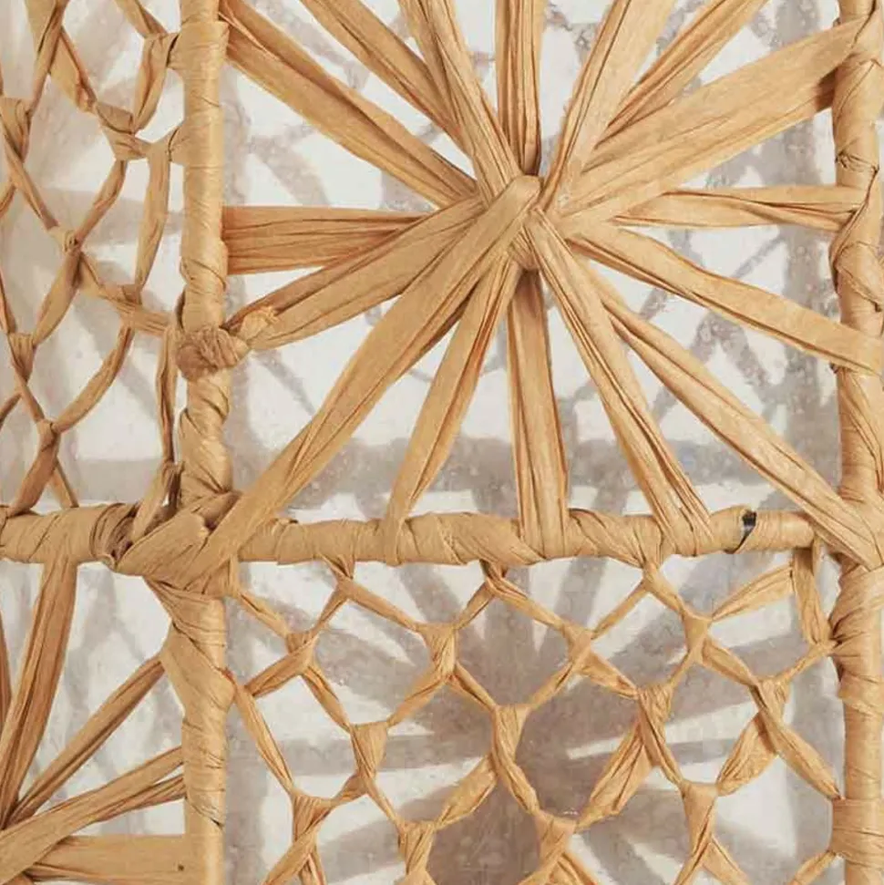 BLANC D'IVOIRE - Vase bouteille soliflore verre raphia fleurs 13x26cm