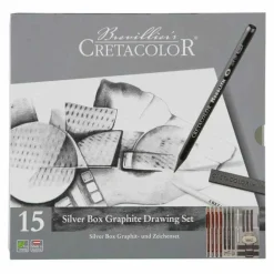 BREVILLIER'S CRETACOLOR - Coffret beaux arts cretacolor 15 articles graphite - silver box