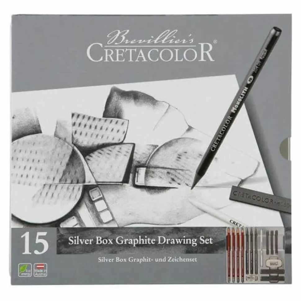 BREVILLIER'S CRETACOLOR - Coffret beaux arts cretacolor 15 articles graphite - silver box