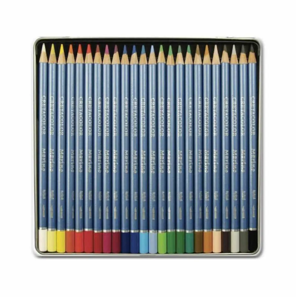 BREVILLIER'S CRETACOLOR - Set 24 crayons de couleur aquarellables - boîte métal - marino