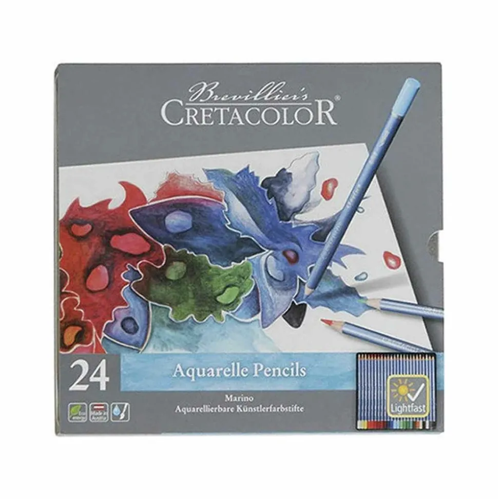 BREVILLIER'S CRETACOLOR - Set 24 crayons de couleur aquarellables - boîte métal - marino