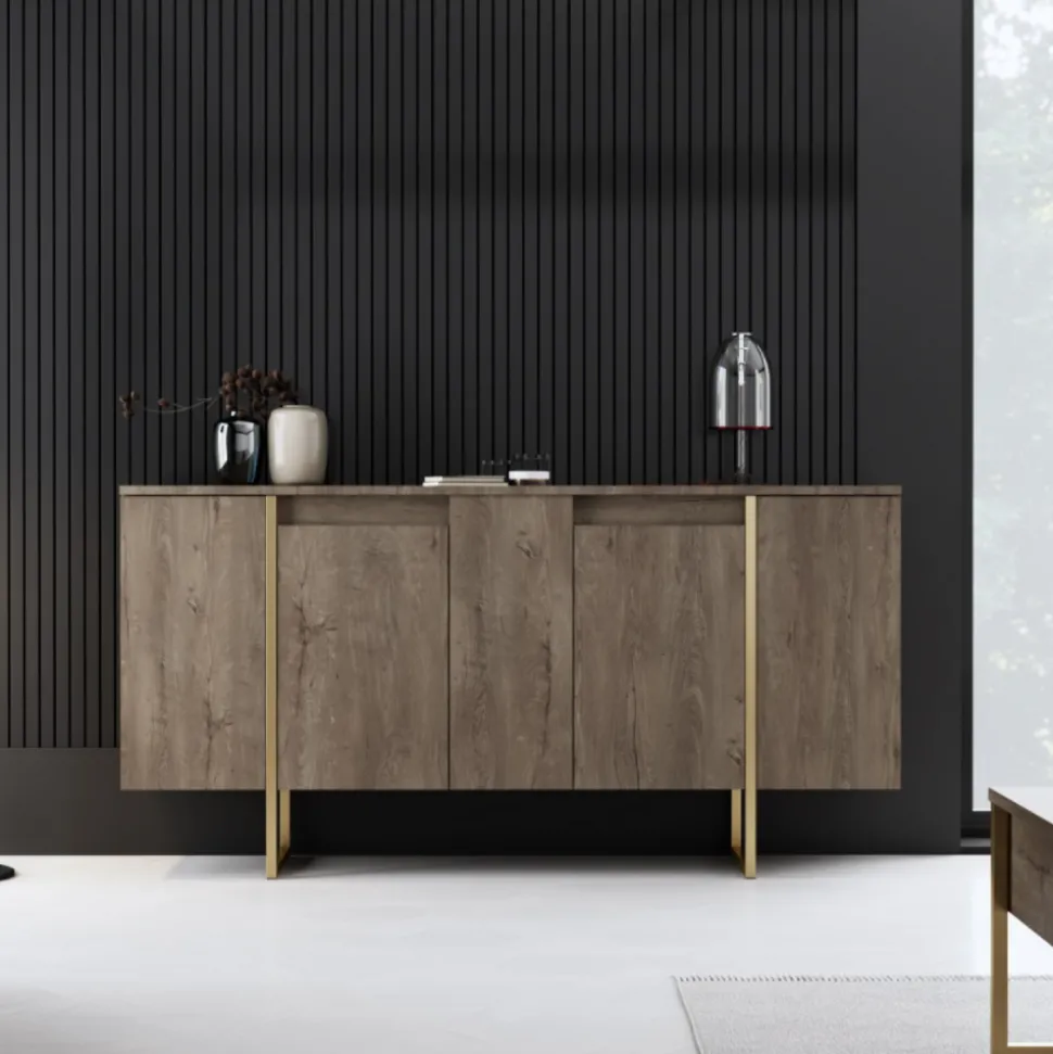 Buffet design bois et or 160 cm - 4 portes luxor