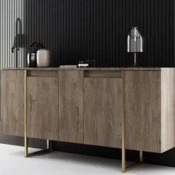 Buffet design bois et or 160 cm - 4 portes luxor