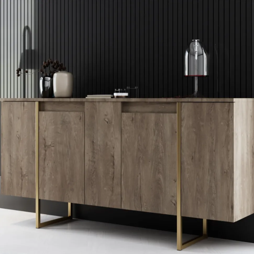 Buffet design bois et or 160 cm - 4 portes luxor