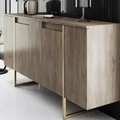 Buffet design bois et or 160 cm - 4 portes luxor