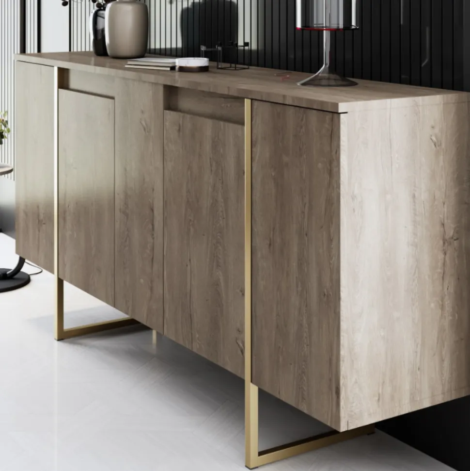 Buffet design bois et or 160 cm - 4 portes luxor