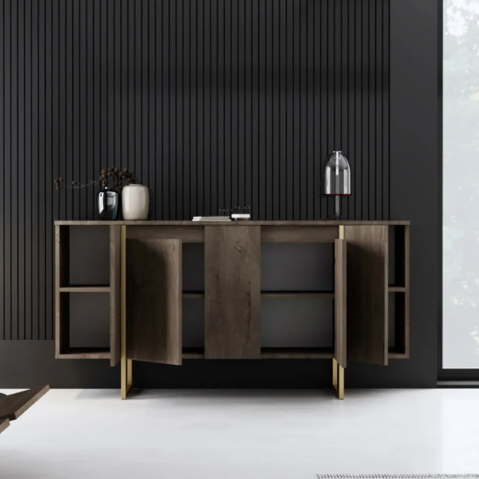 Buffet design bois et or 160 cm - 4 portes luxor
