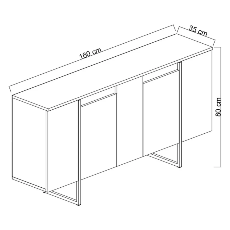 Buffet design bois et or 160 cm - 4 portes luxor